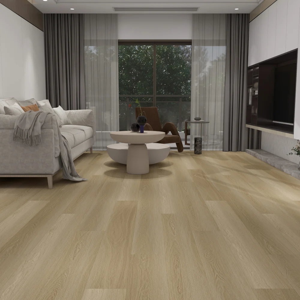 Commercial vinyl plank flooring (SPC) in Sweet Cream Oak, room scene