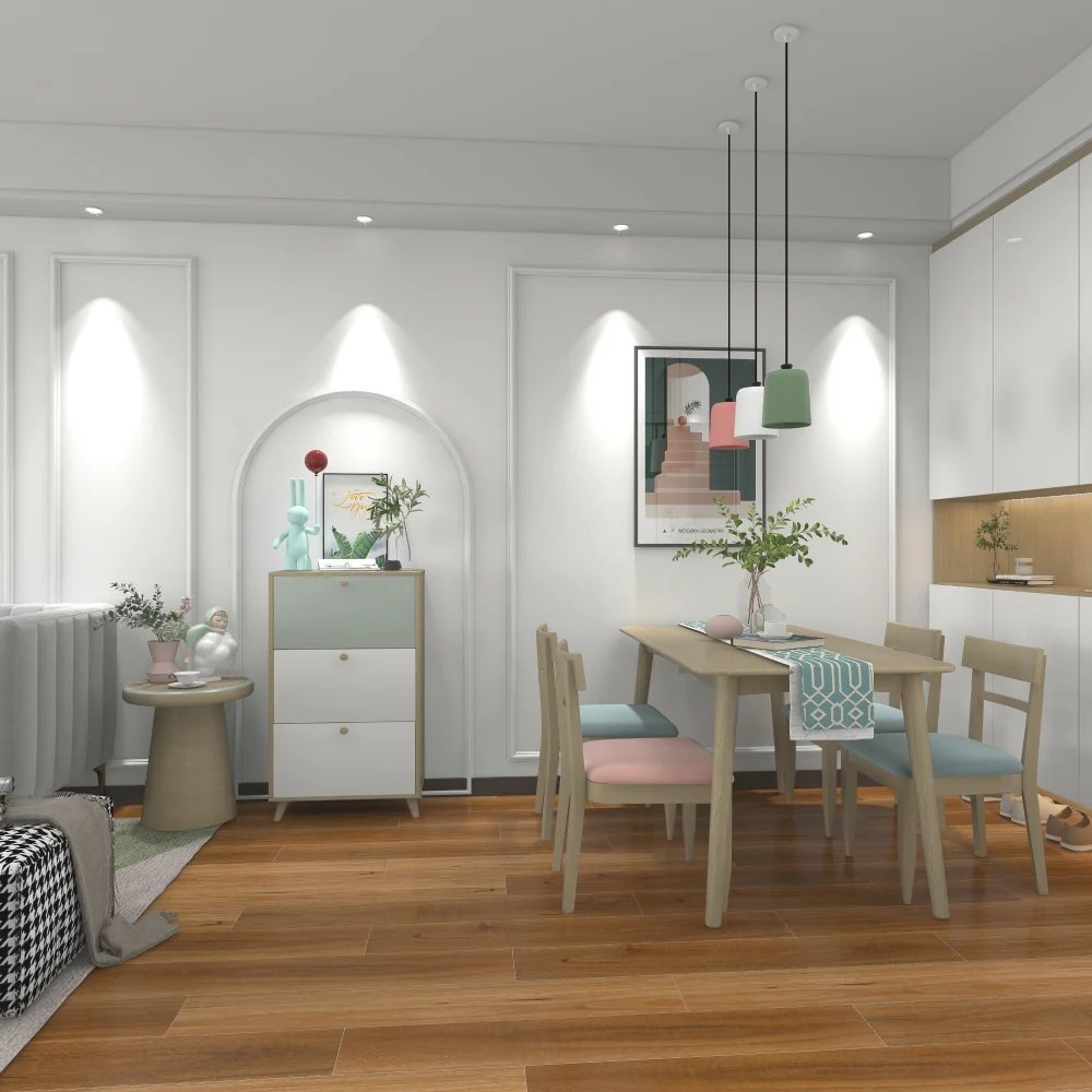 Commercial vinyl plank flooring (SPC) in Copper Rose Oak, room scene
