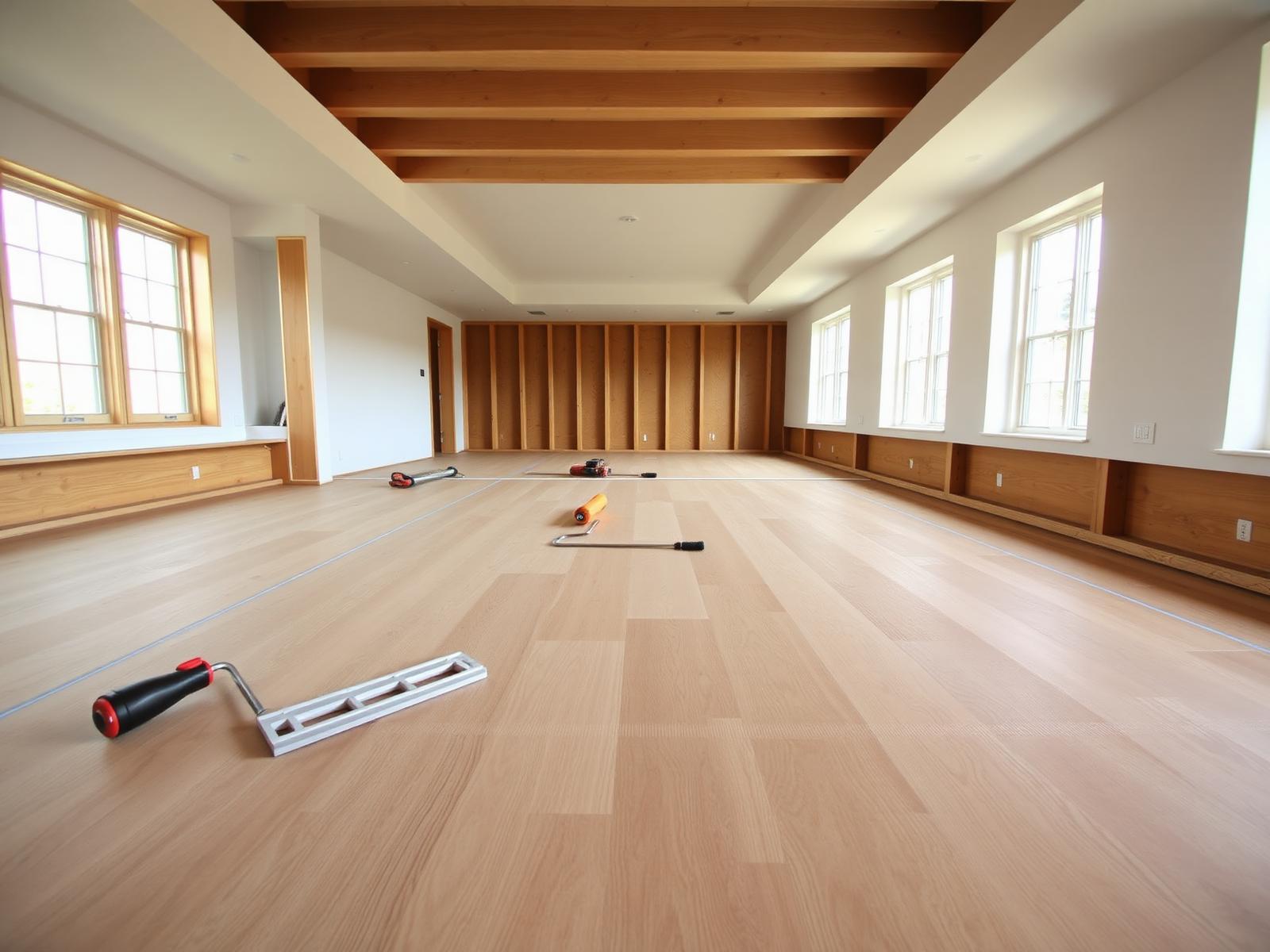 Commercial flooring installer working on a project