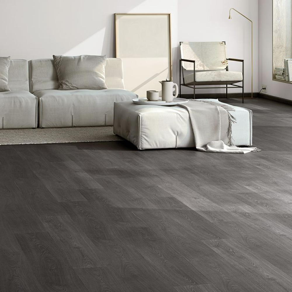 Commercial laminate flooring installed in a bright modern interior