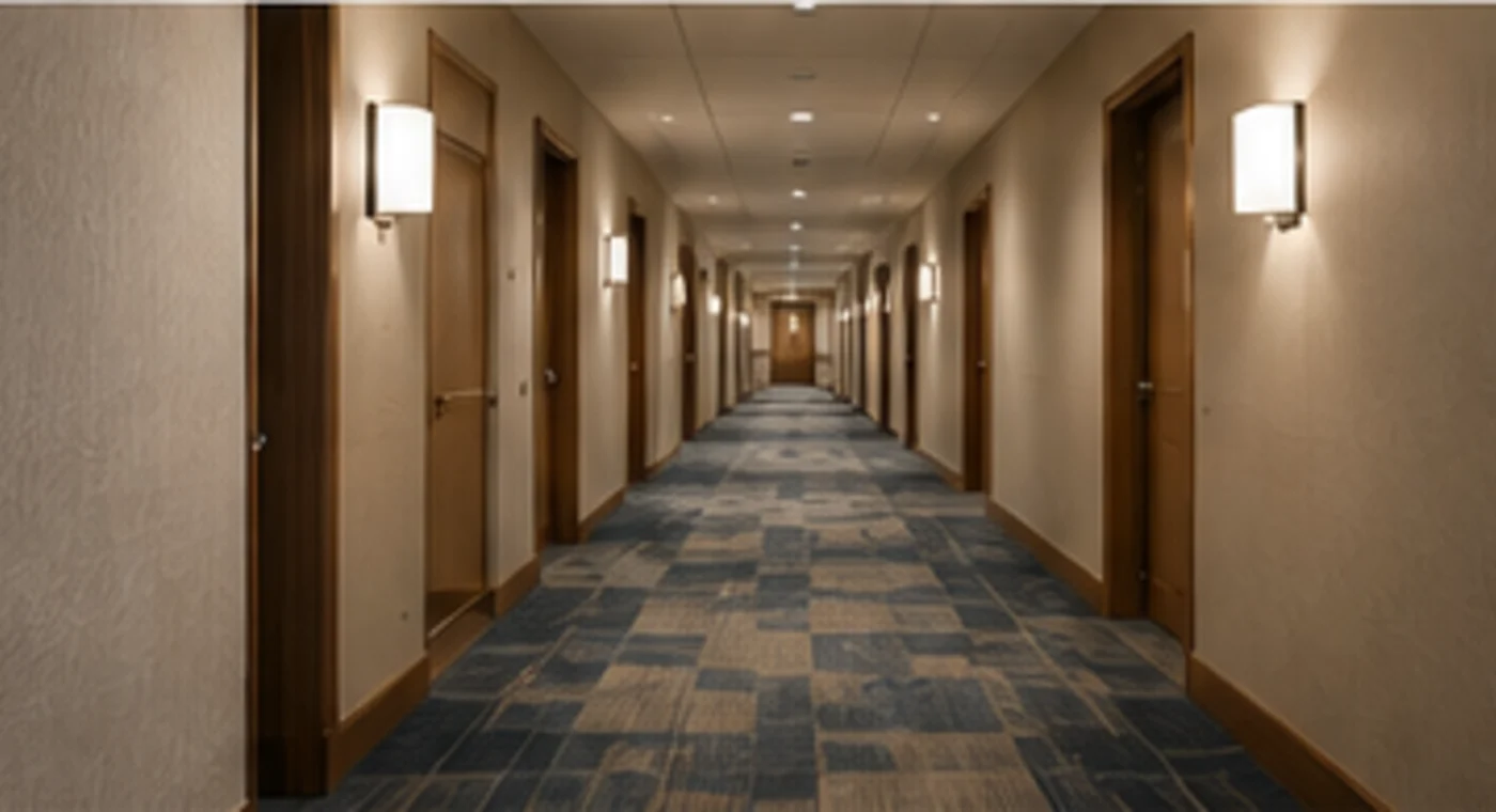 Hotel flooring renovation planning in a guest-room corridor
